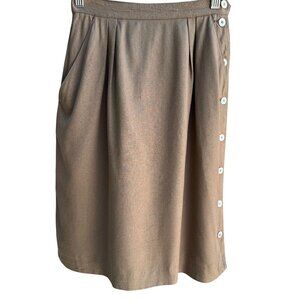 Liz Claiborne Petite Vintage Silk Womens Tan Side Button Lined Pencil Skirt 6P